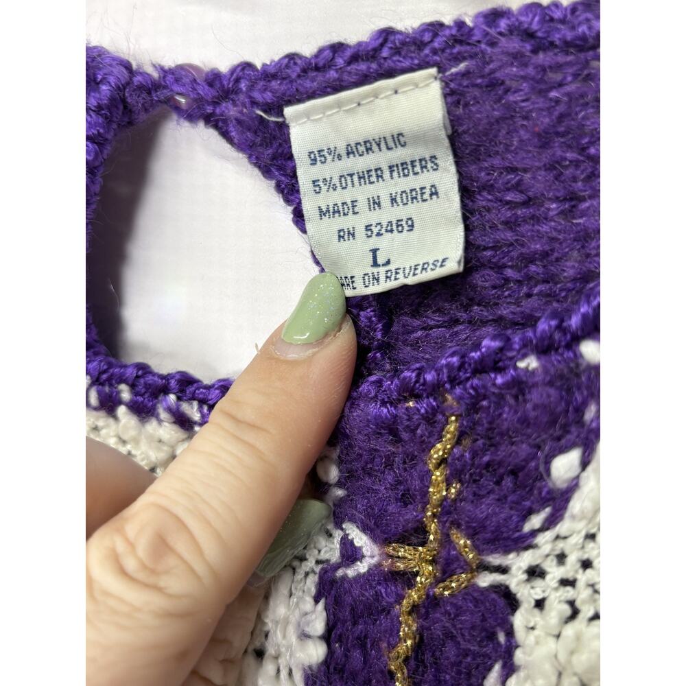 Vintage Rainbow Ridge Womens Knit Sweater Size Large Purple Gold‎ Grannycore - Picture 4 of 8